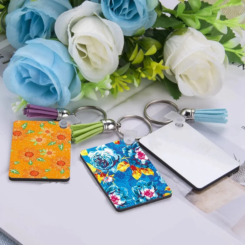 40 Pack Sublimation Keychain Blank Double Sided Heat Transfer Blank MDF Blank Board Key Ring Blank Sublimation DIY