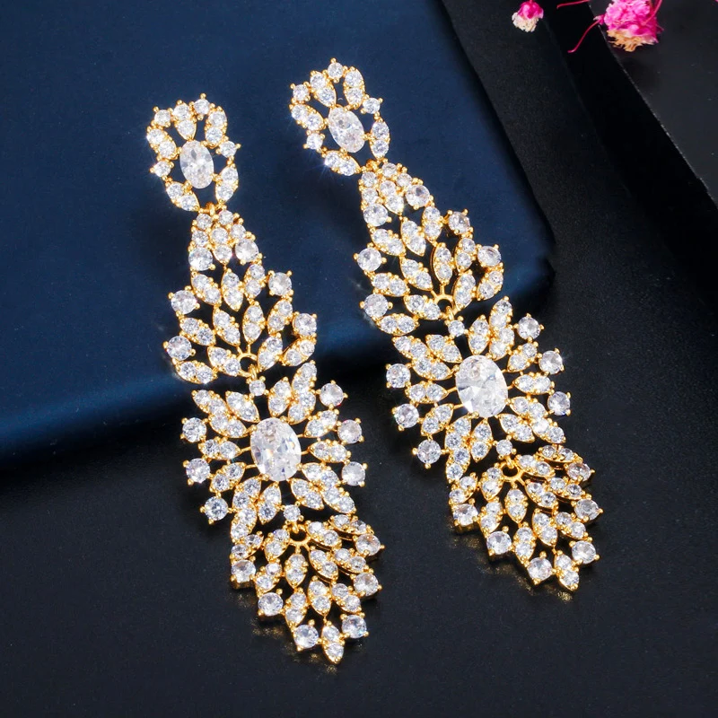 

ThreeGraces Brilliant Cubic Zirconia Gold Color Luxurious Long Dangle Drop Earrings for Women Wedding Party Dress Jewelry E1232