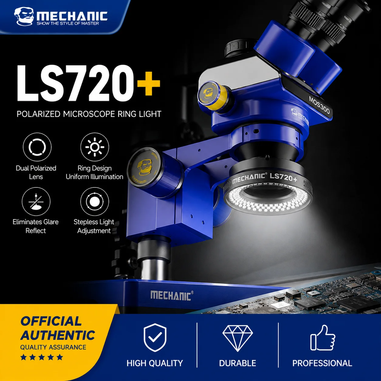 MECHANIC LS720+ Microscope Ring Light Polarized LED Ring Lamp Anti-Reflection for Stereo Microscope Phone PCB Soldering Repair