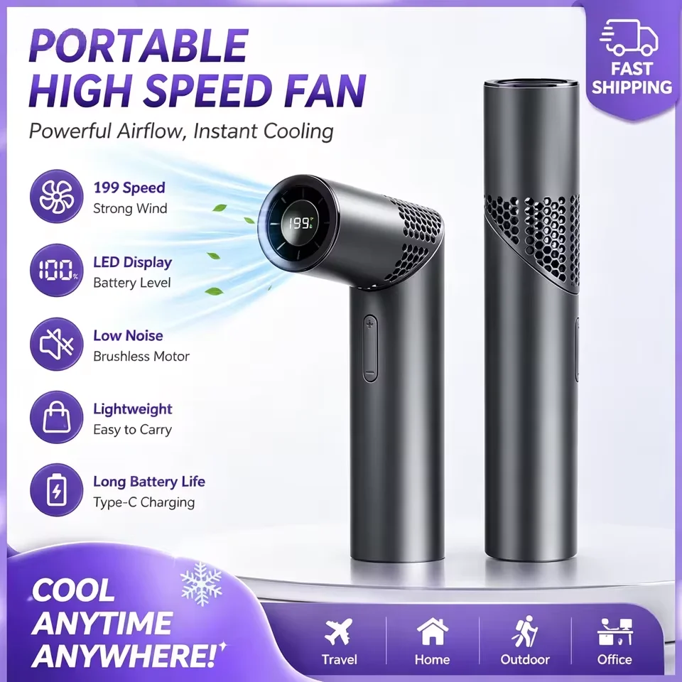Lipstick Fan Large Capacity Mini Foldable Handheld/Chest-Hanging Fan Portable Outdoor 199 Gear Adjustable High-Speed Fan 3000mAh
