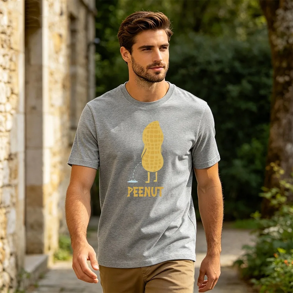 Funny Peenut Cartoon Peanut Peeing Graphic Men Summer Cotton T Shirt Humor Adult Joke Creative Food Print Casual Short Sleeve