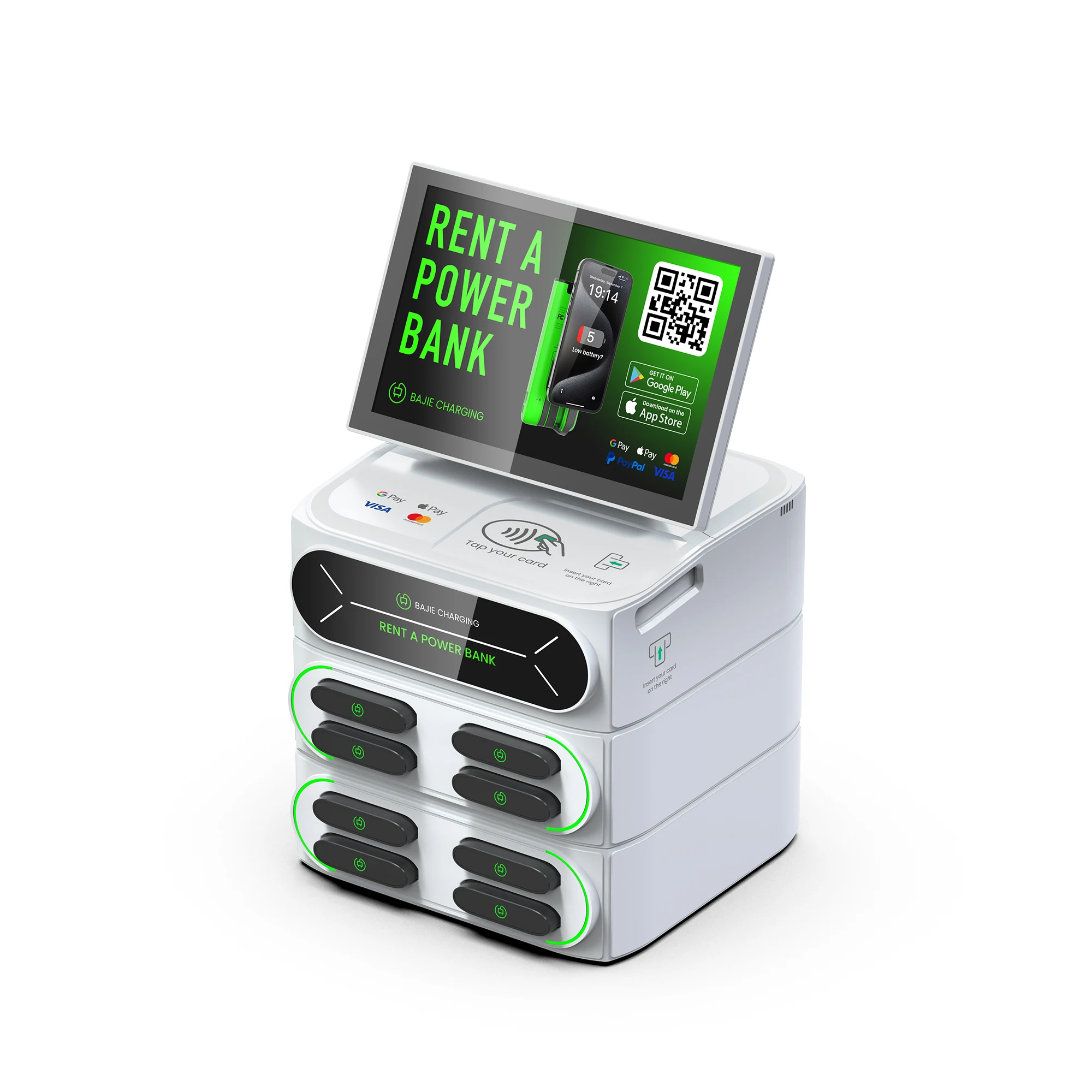 8-slots slimme powerbank-automaat met 60W LED-display POS-laderverhuur voor telefoon-deelstation