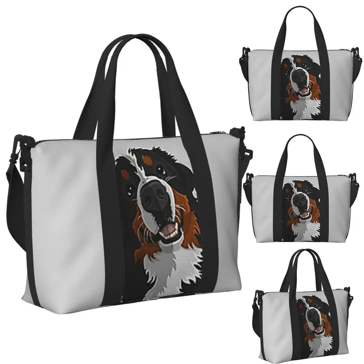 

Custom Bernese Mountain Dog Beach Travel Bag Large Capacity Tote Bags for Gym Sport Women Shopping Duffle Shoulder Bag