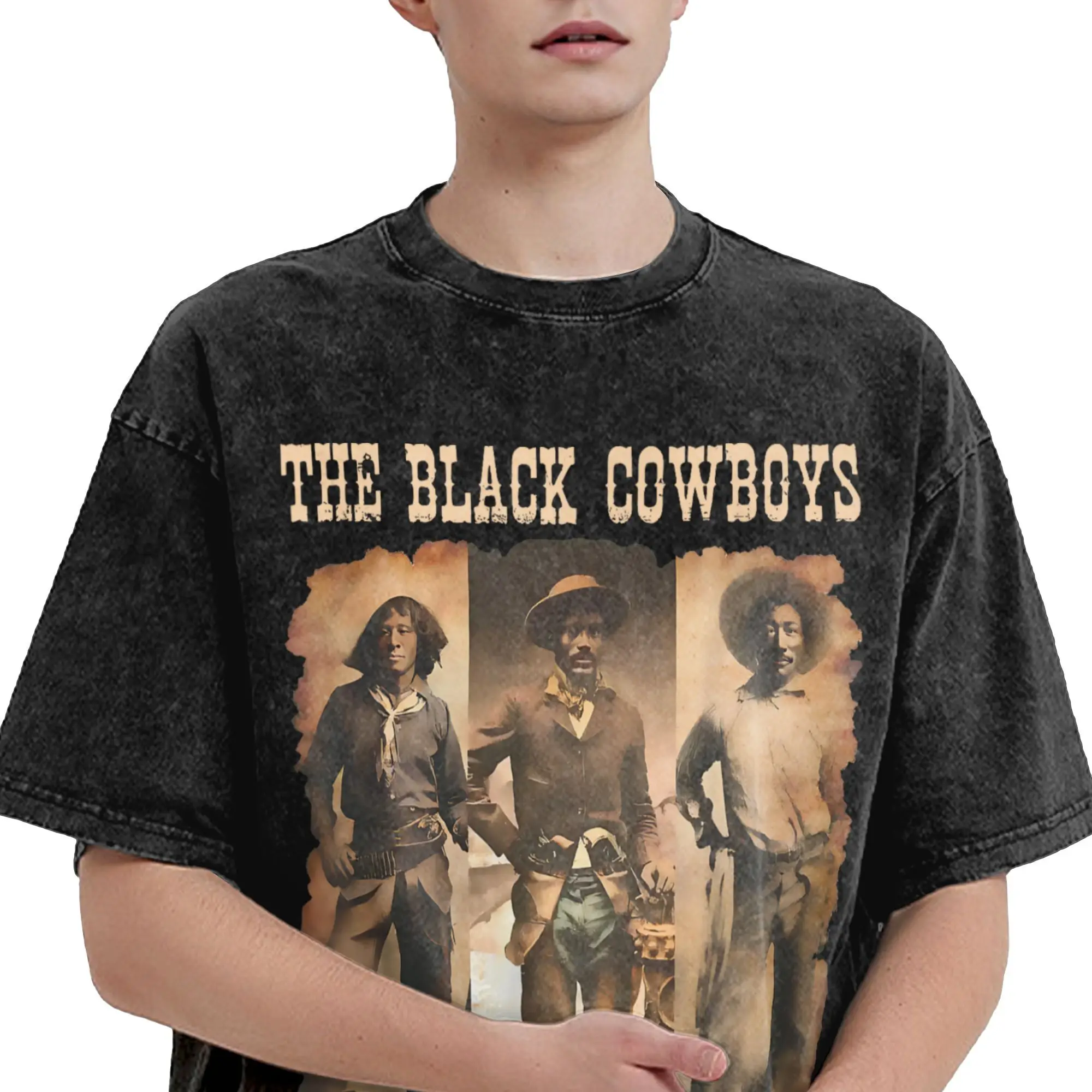 멋진 블랙 카우보이 웨스턴 로데오 멜라닌 블랙 히스토리 텍사스 티셔츠 남성 O넥 반팔 티셔츠 플러스 사이즈 탑