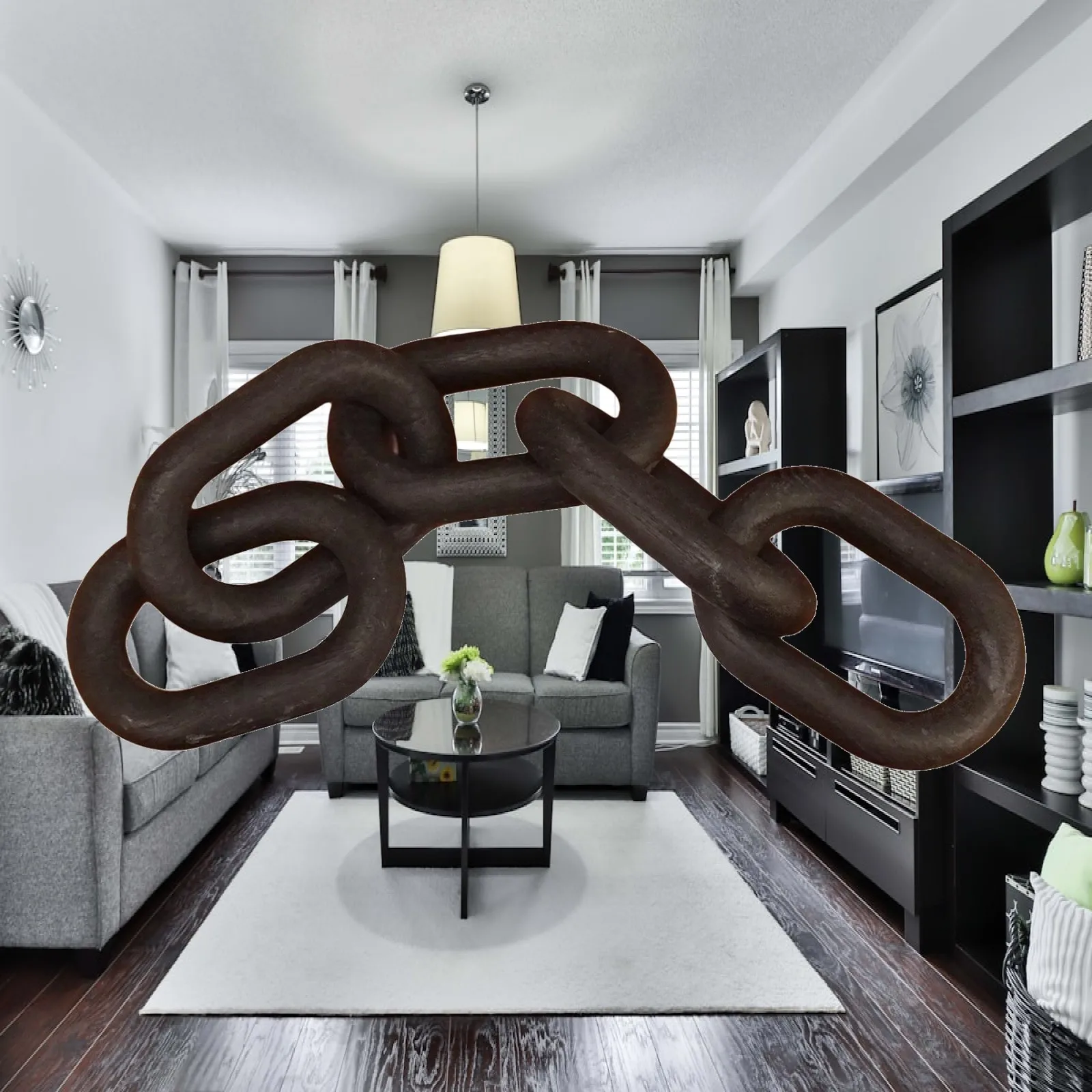 Wooden Chain Link Modern Hand Carved Decor Boho Farmhouse Pendant Ornament for Living Room Table