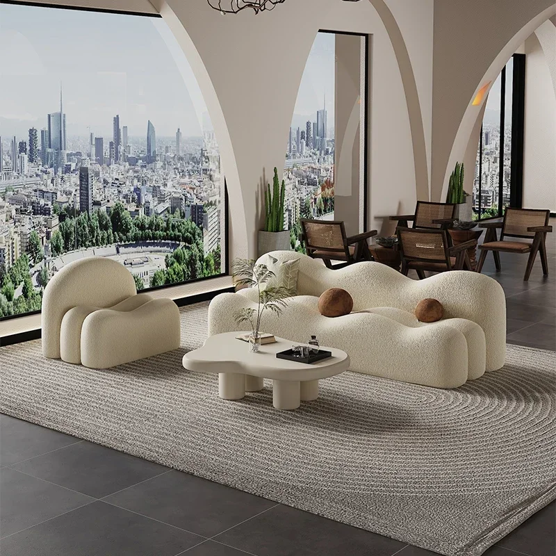 Adults Beige European Couch Fabric Cloud Nordic Curved Modern Sofa Velvet Designer Italian Canape Salon Living Room Furniture