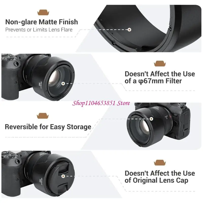 Camera Lens Shade Accessory with Mount On Matte Black ABS Body for 73BII Outdoor Photo Use, Front Lens Coverage and Daily Carry