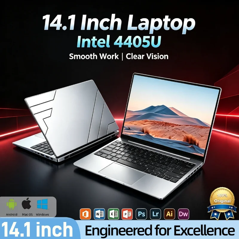 14.1 Inch Intel 4405U Ultra Slim Laptop 16GB RAM 2TB SSD Gamer Notebook 1920x1080 Display Office Study Gaming PC 4K Plus