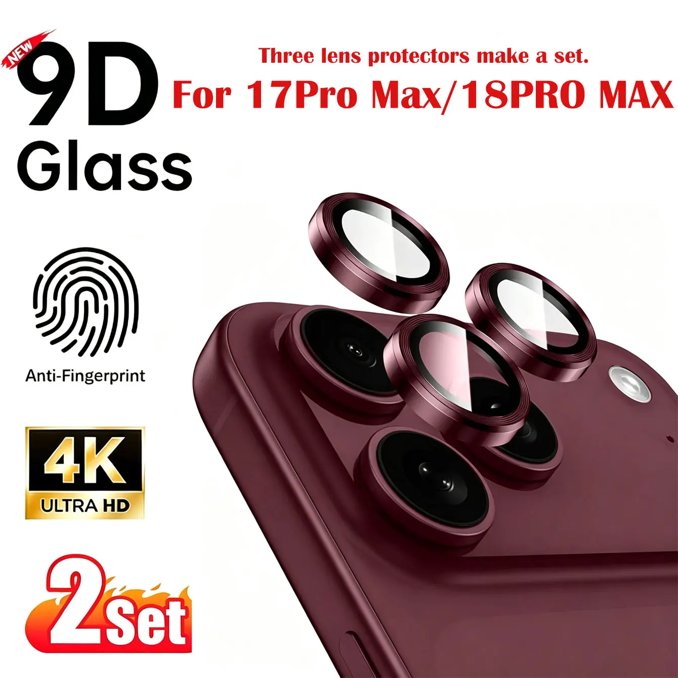 2 Sets mit je 6 Metall-Linsenschutzringen und Schutzfolie für iPhone 18 Pro Max und iPhone 17 Pro Max – ultradünne, stoßfeste Schutzfolie für die Kamera. – Detail 1