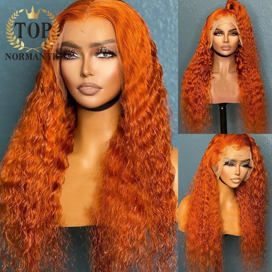 Topnormantic Orange Color Brazilian Hair 4x4 Closure Wigs 13x6 Lace Front Wig Preplucked  Deep Curly Wigs for Women Lace Wig