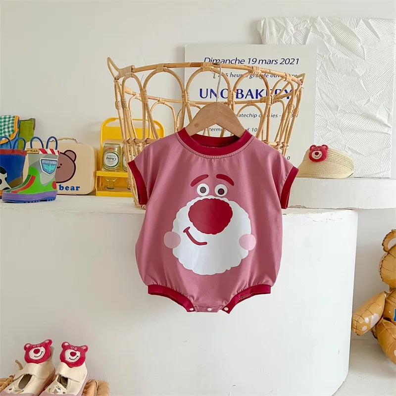 Rose Pink Bear Collection Baby Girl Boy Spring Summer Round Collar Bodysuit/Long Sleeves Romper Newborn Jumpsuit K4306