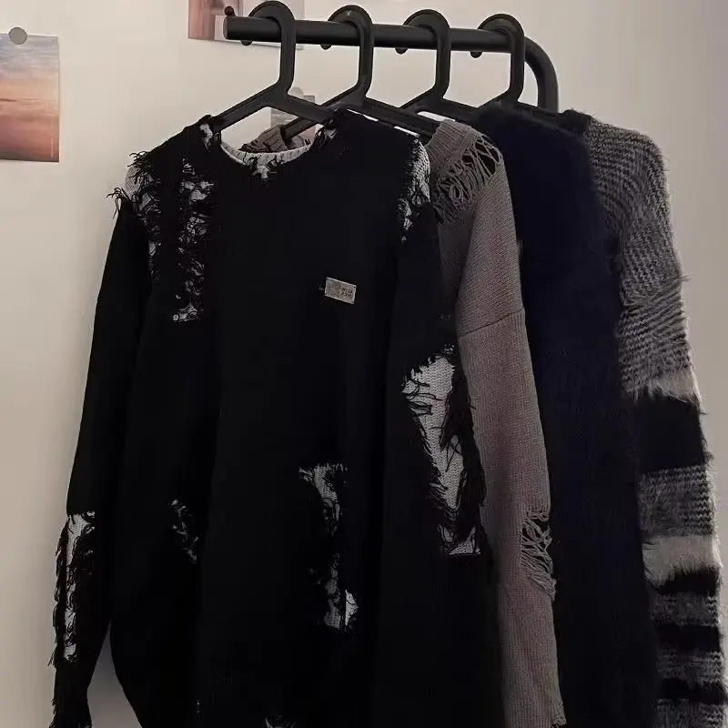 

Loose Fit Men's Knitwear round Ne Pullover Casual High Street Sle Polyester Fiber Vintage Sle Autumn Winter Large Size