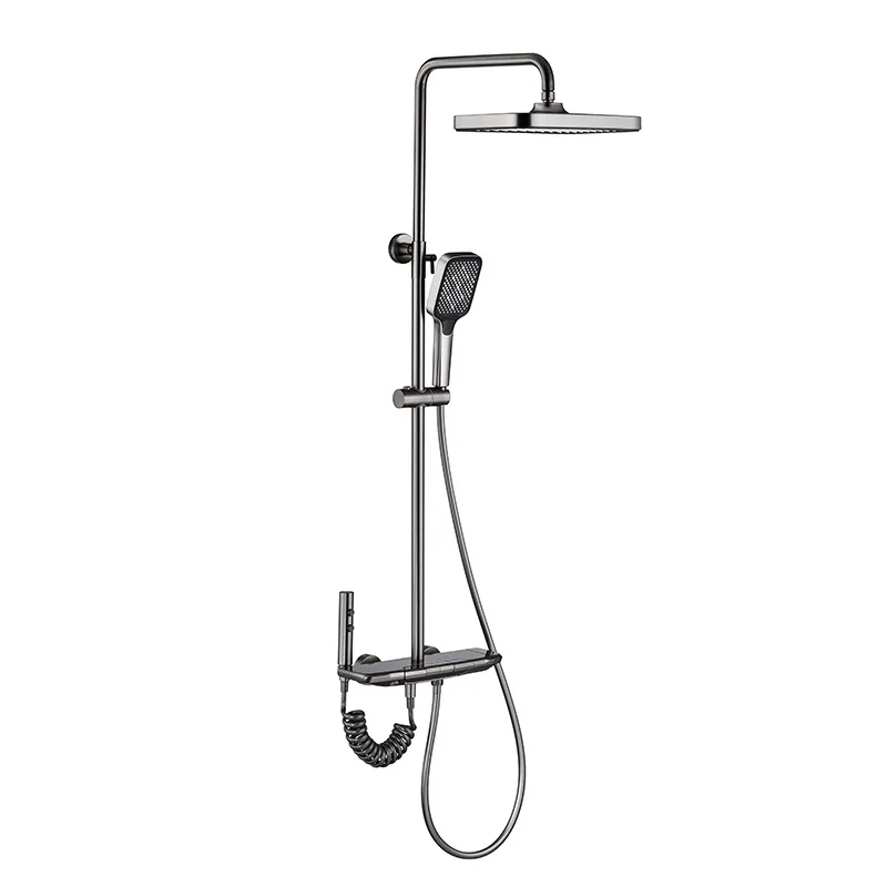 

High-end all-copper piano copper button shower set Household multi-function ambient light constant temperature digital