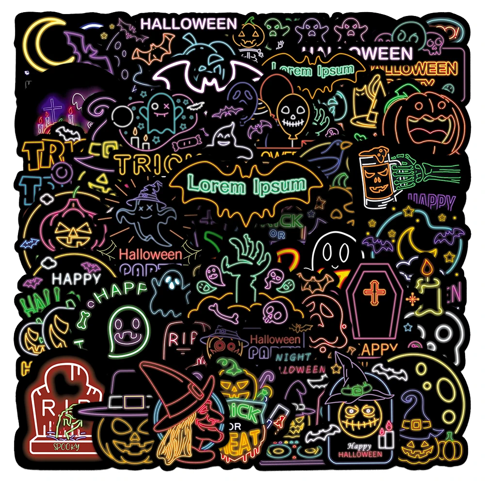 10/30/50pcs Neon Style Halloween Stickers Cool Witch Ghost Cartoon Decals Toys DIY Laptop Phone Car Gothic Graffiti Sticker Toys