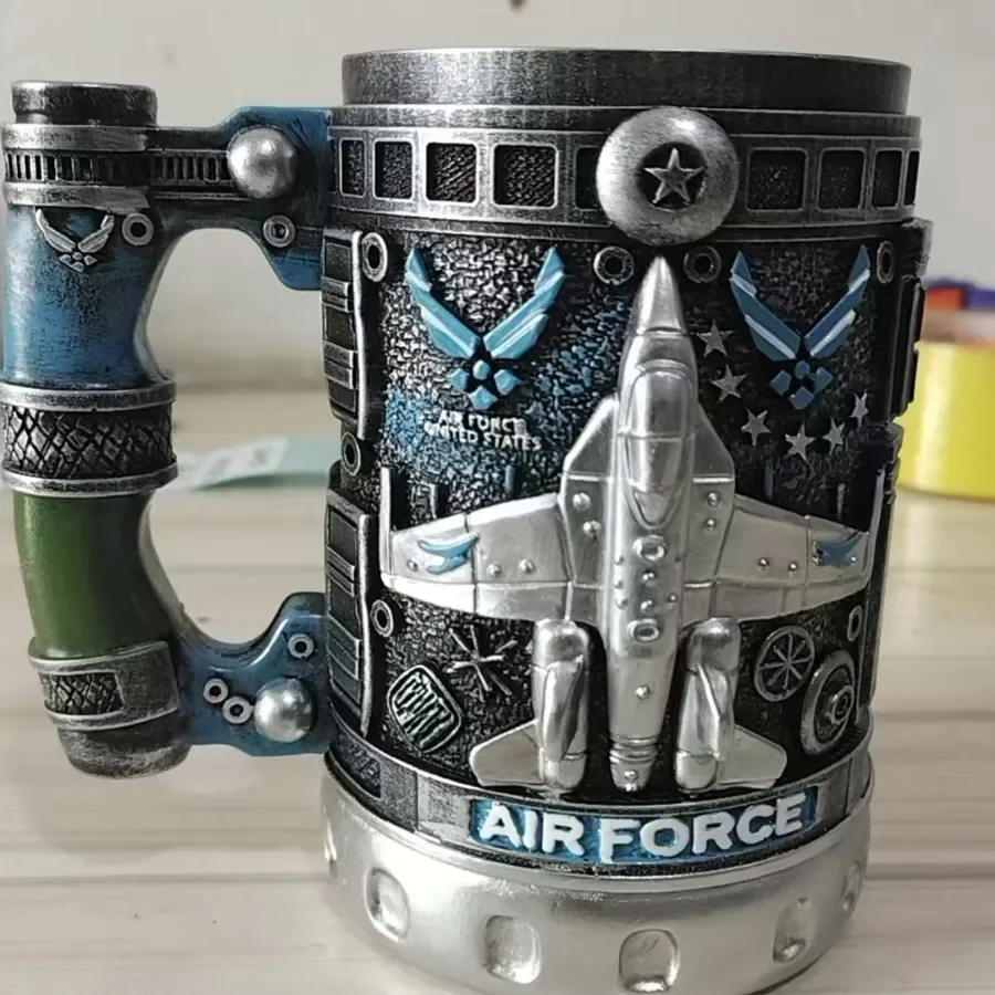 

1pcs Army Military Beer Mug Resin Stainless Steel Men Birthday Gift Coffee Navy Cup Air Force Anchor Plane Wine Mugs Wine New