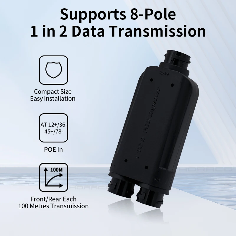 HORACO 2 منفذ مقاوم للماء POE مكرر IP66 10/100Mbps 1 إلى 2 PoE موسع مع IEEE802.3af/at 48 فولت في الهواء الطلق لكاميرا تبديل POE #6