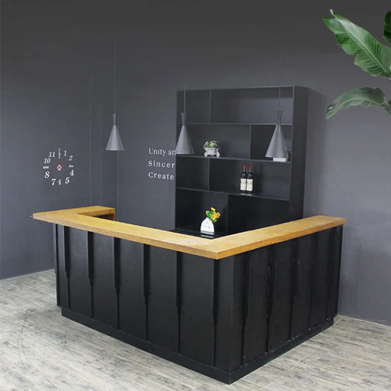 custom.Kainice Supplier Cashier Table Checkout Counter Retail Wood Reception Desk l Shaped Check Out Counter Supermarket