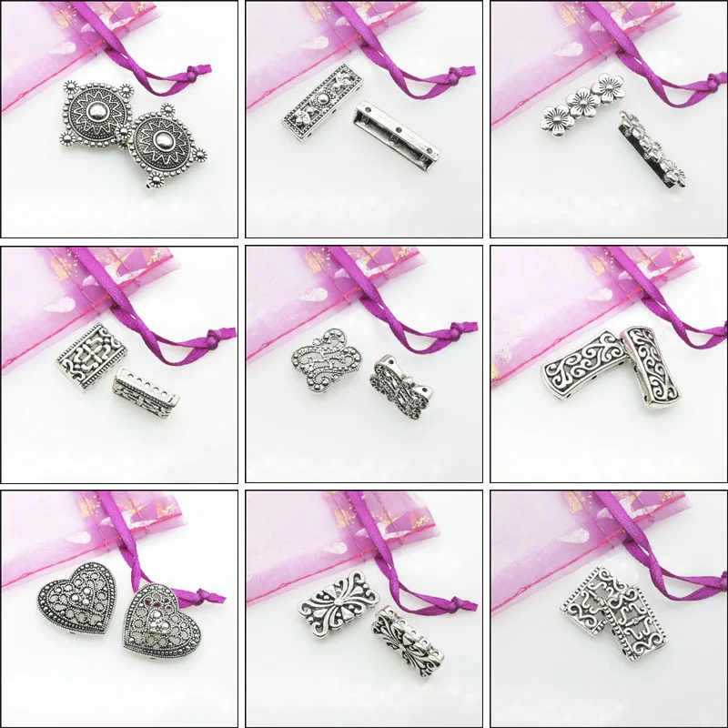 New Retro Flower Heart Holes Bar Connectors Antiqued Silver Plated Space Beads For Gifts Jewelry