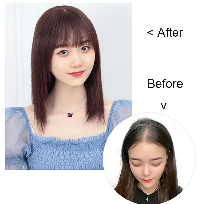 8x12cm 인모 에어뱅 여성용 헤어피스, 흰머리 가리개, 자연스러운 풍성한 커버, 회색머리 가리개, 합성모