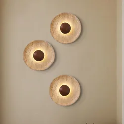 Mdoern Natural Stone Wall Light Sconce Dark Wood 25cm 110-220V Atmosphere Lamp For Foyer Dining Room Bedroom Stairs Aisle
