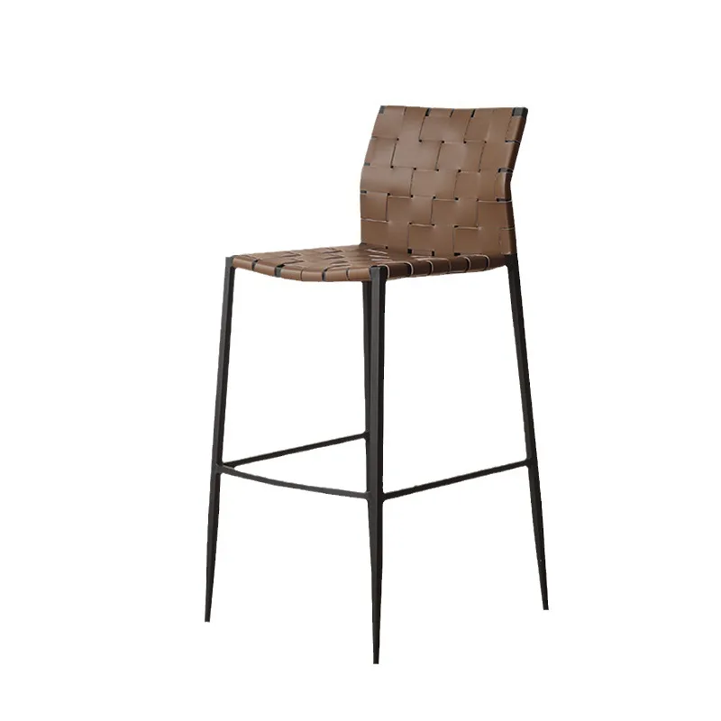 Silla de bar italiana de cuero, estilo industrial minimalista moderno, taburete alto ligero de lujo para restaurante en casa