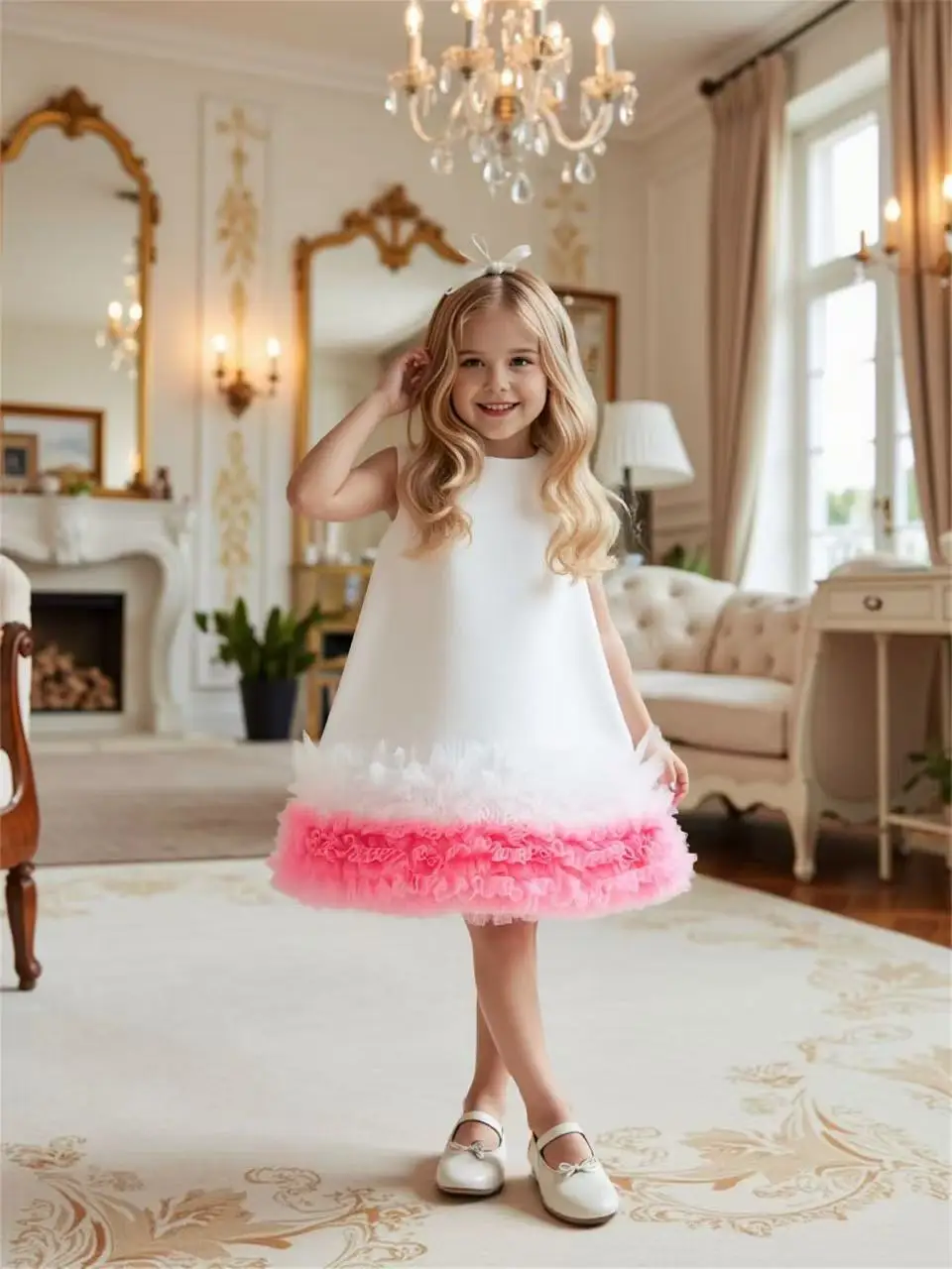 Girls' Foreign Style Dress 2025 Summer New Girls' Princess Net Red Baby Dress Kids Clothes 100-130CM