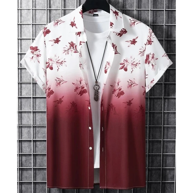 

2025 Мужская рубашка с 3D-печатью, градиент цвета, рубашка с короткими рукавами, непринужденный и удобный топ, летние быстросохнущие рубашки для отдыха