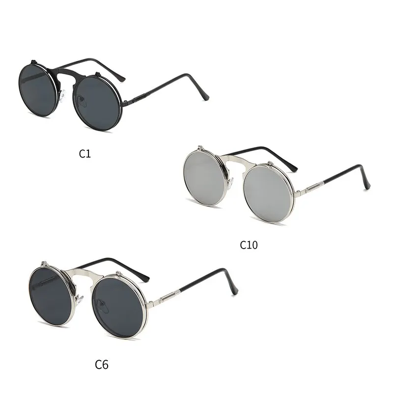 Old Metal Steampunk Flip Sunglasses Flip Men And Women Fashion Round Frames image 6