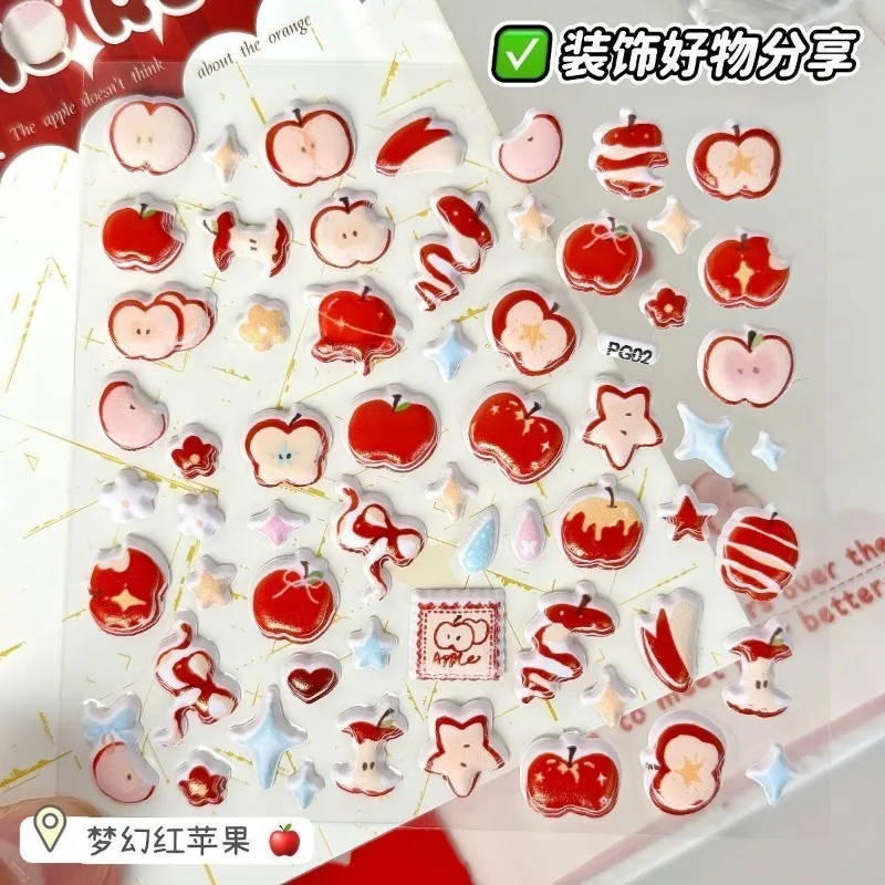 Pegatinas hinchadas 3D de fruta de ensueño, calcomanías estéticas en relieve de burbujas para funda de teléfono, decoración de cámara, suministros minimalistas para diario