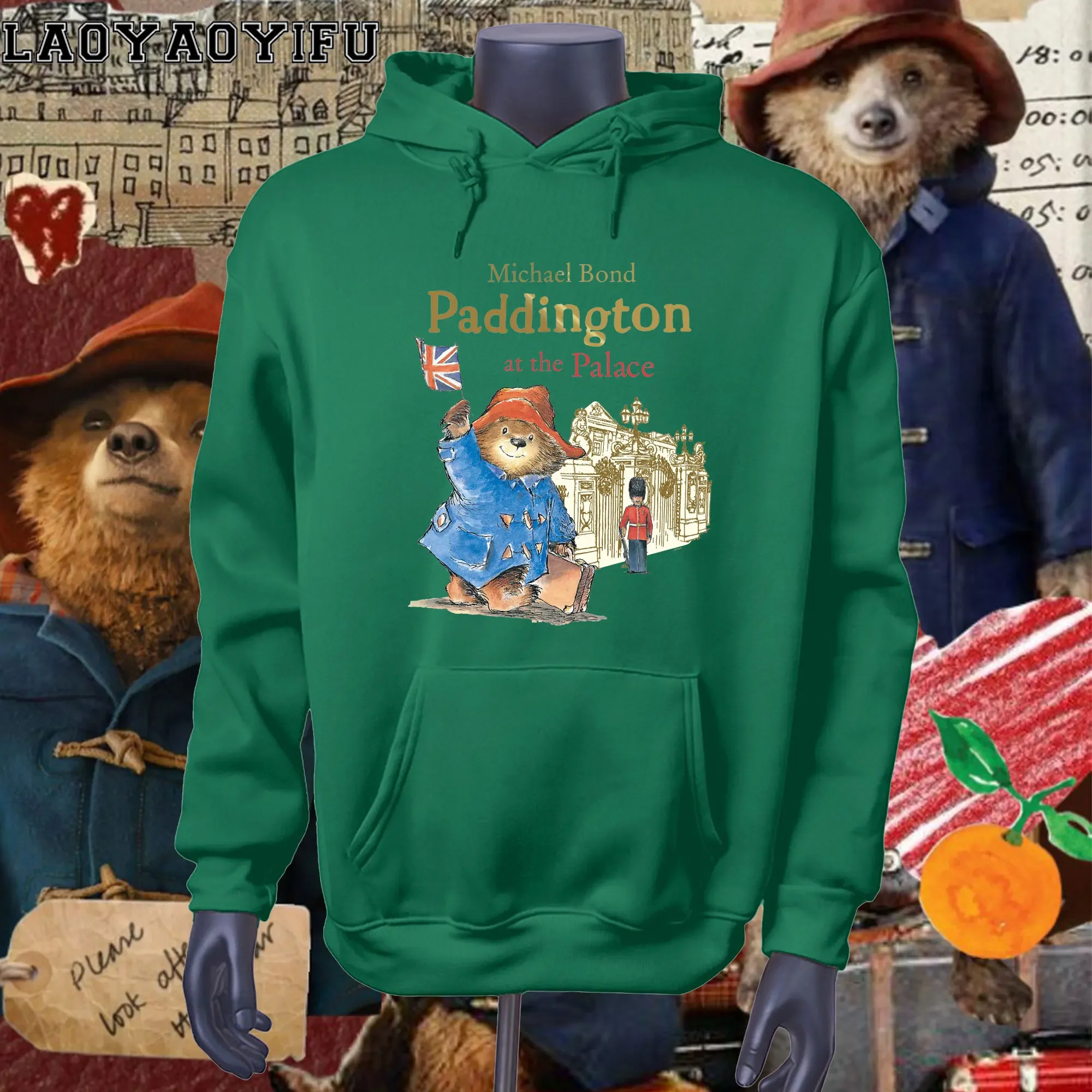 Cartoon Paddington Bear London Printed Long-sleeve Hoodie for Women Casual Everyday Autumn/winter Season Hoodies Unisex Clothing
