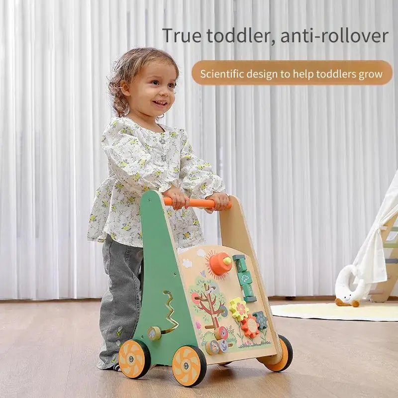 Alat Bantu Jalan Bayi Kayu Mainan Dorong Berjalan Belajar Multifungsi dengan Desain Anti-Ujung Penyortir Bentuk Asisten Langkah Pertama Balita
