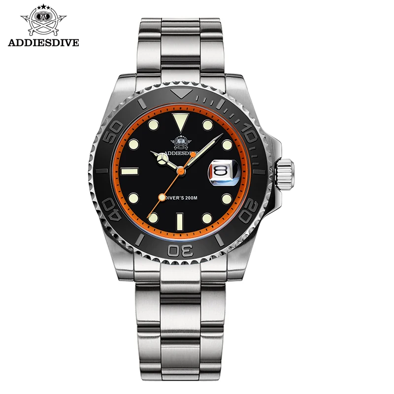 ADDIESDIVE Quartz Steel Watches AD2040 BGW9 Super Luminous 316L Stainless Steel 200M WaterproofMen's Watch