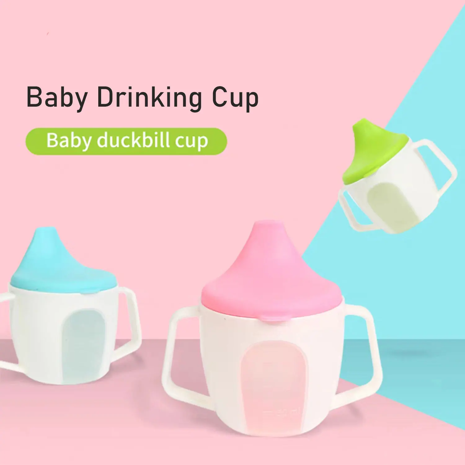 Double handled wide caliber duckbill cup, 150ml, 260ml optional, preferably made of PP material, durable, anti drop, BPA free