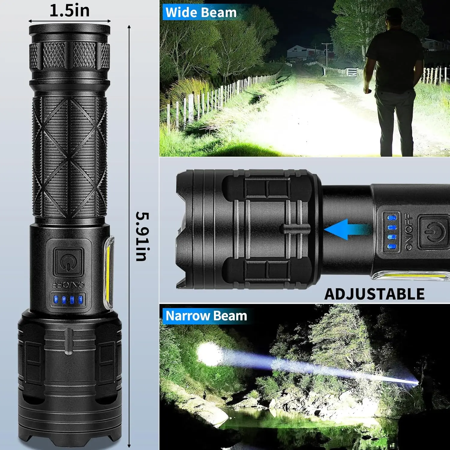 充電式 LED 懐中電灯 99,000 ルーメン 超高輝度 7 モード 防水 USB ハンドヘルドライト キャンプ ホーム用 (2 パック)