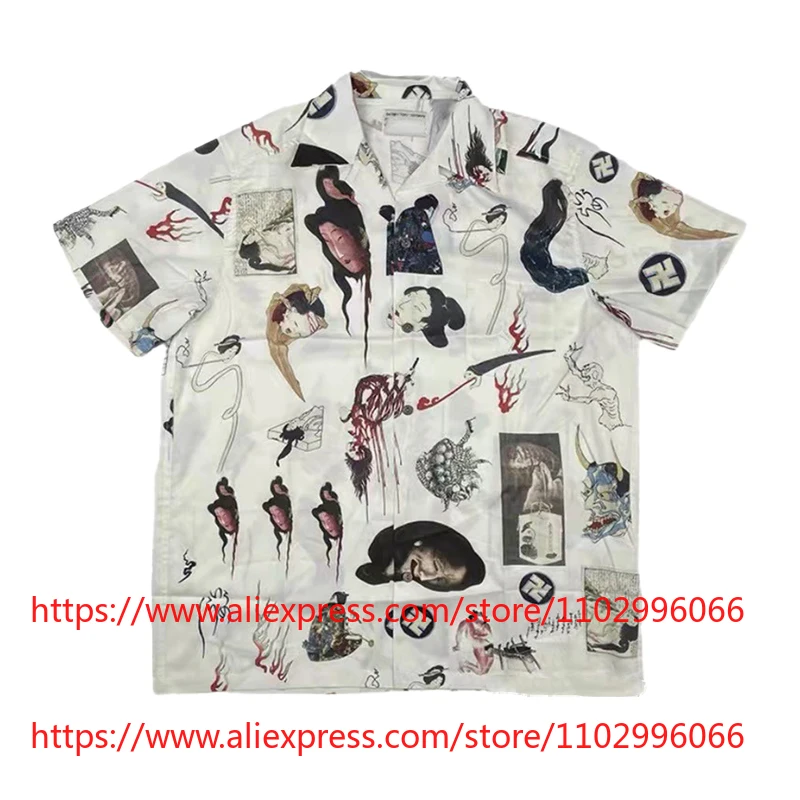 

WACKO MARIA Graffiti Art Print Short Sleeve Hawaiian Shirt Men's High-Quality Button Up Top Quick Delivery