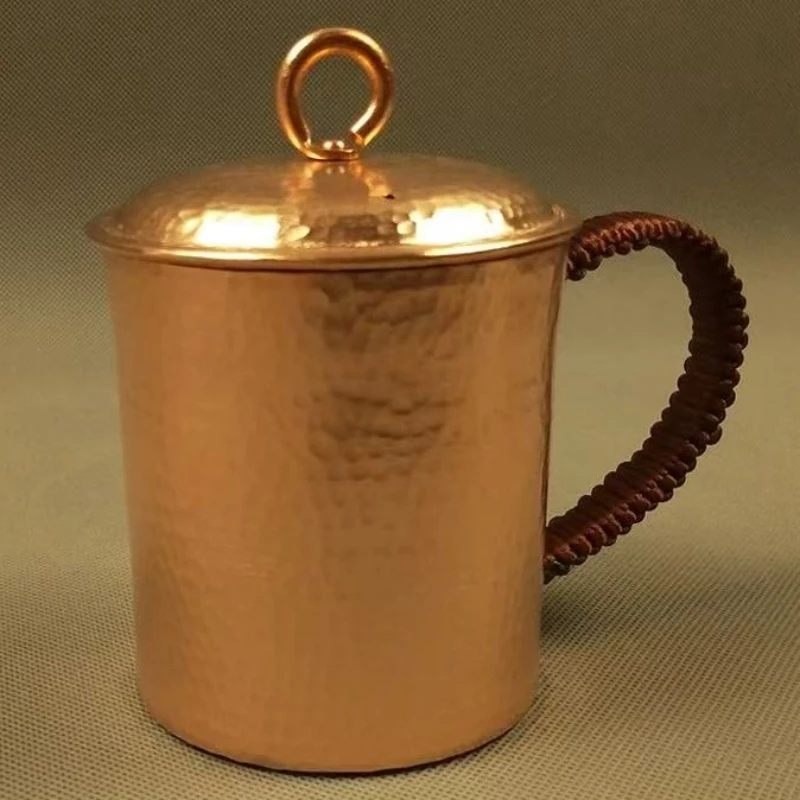 خمر النحاس النقي موسكو البغل القهوة القدح ، مع غطاء محفورة المطرقة الملمس دائم البيرة 500 مللي بهلوان نسج مقبض فنجان شاي #3