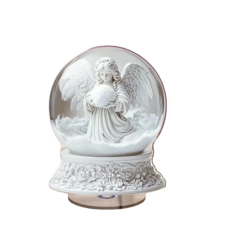 Flat Printing 2D Flat Snowball Decoration 360 Degree Rotating Tabletop with Rotatable Crystal Home Living Bookcase Room Ornament