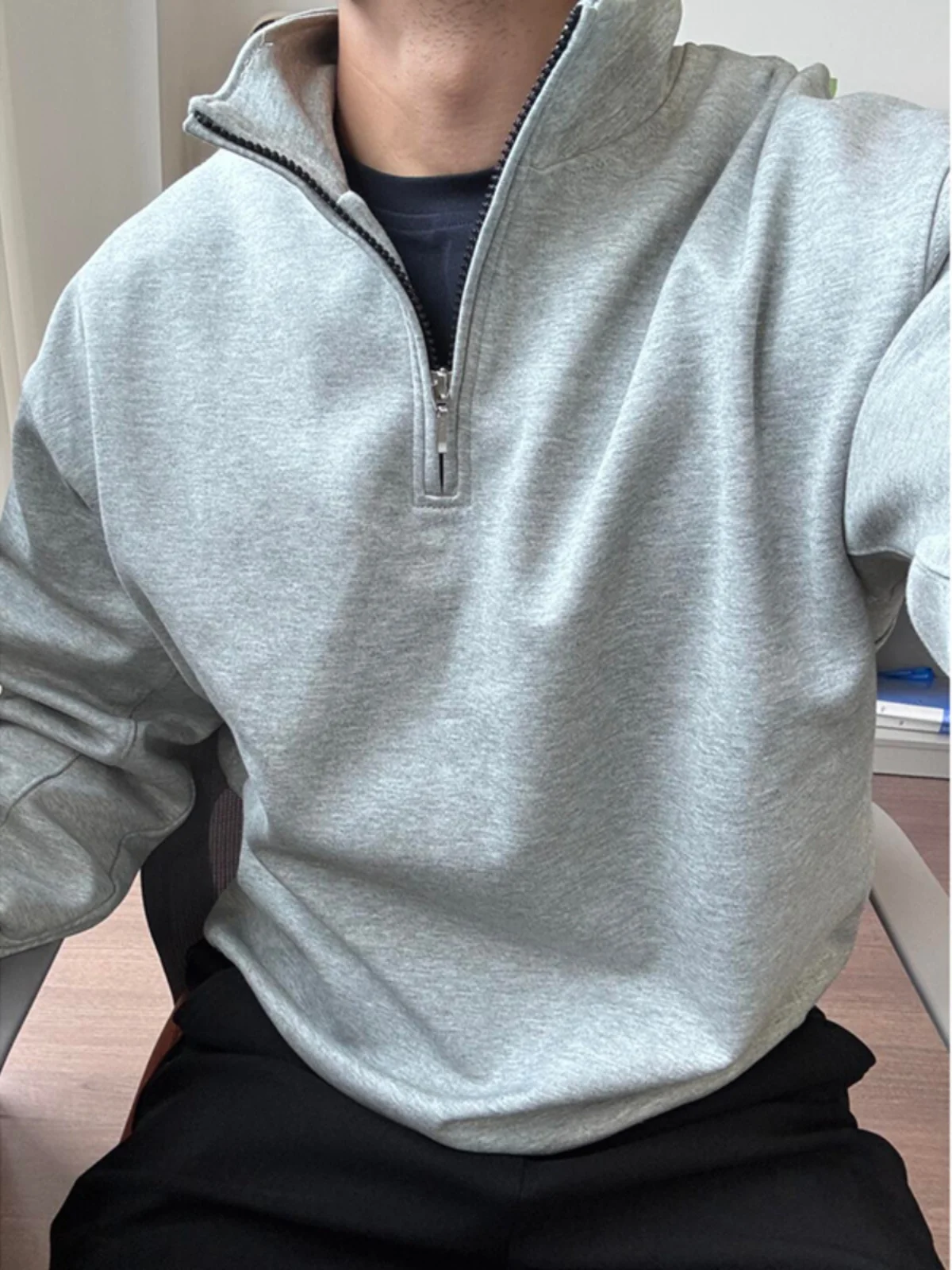 

Light ey Stand Collar f Zip Hoodie Men's Spring Autumn Trendy Brand Cleanfit High End Feeling Haome Base irt