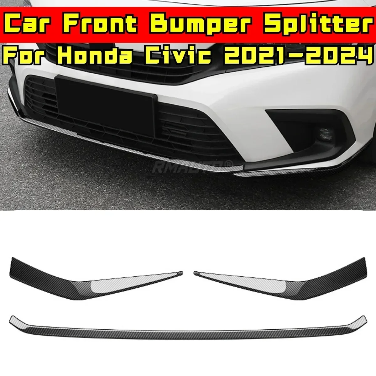 For Honda Civic 11th Gen 2021-2024 Body Kit Honda Civic Front Bumper Splitter Carbon Fiber Look Style Diffuser Car Accessories