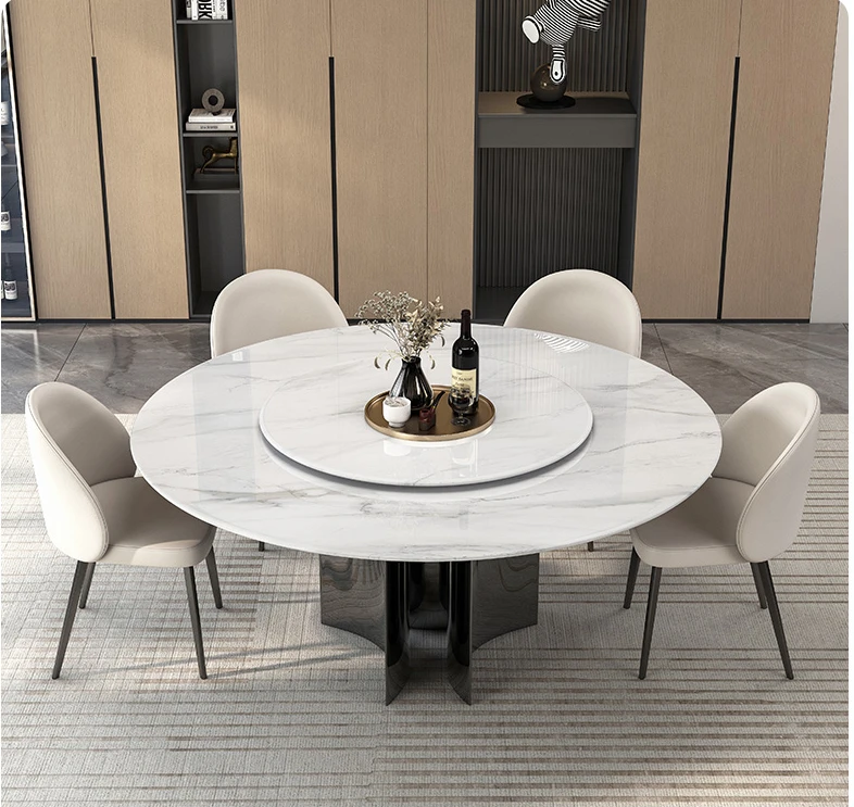 

High-grade microcrystalline dining table round table natural marble dining table and chair combination