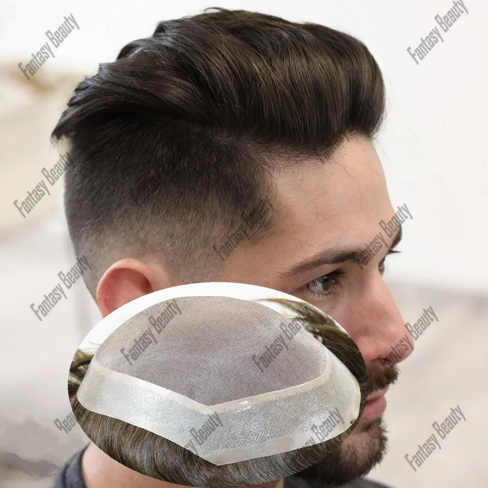 Fina Mono & PU Base Toupee para Homens, 100% Remy Cabelo Humano, Sistema De Substituição, Peruca De Cabelo, Prótese Capilar, Unidades De Cabelo