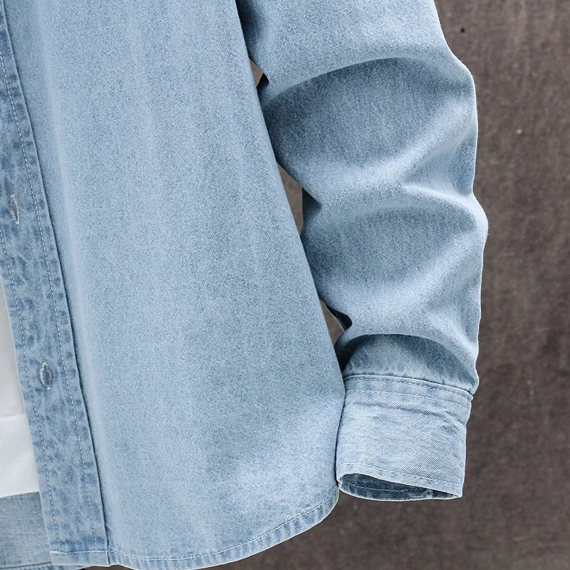 

Long Sve Men's Denim irt Casual Base Layer Youth Spring Autumn Korean Sle Slim Fit Jaet Cross-Border Busin Commut...