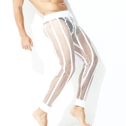 Pantalones transparentes sexys para hombre, ropa de dormir de malla suelta, sin calzoncillos