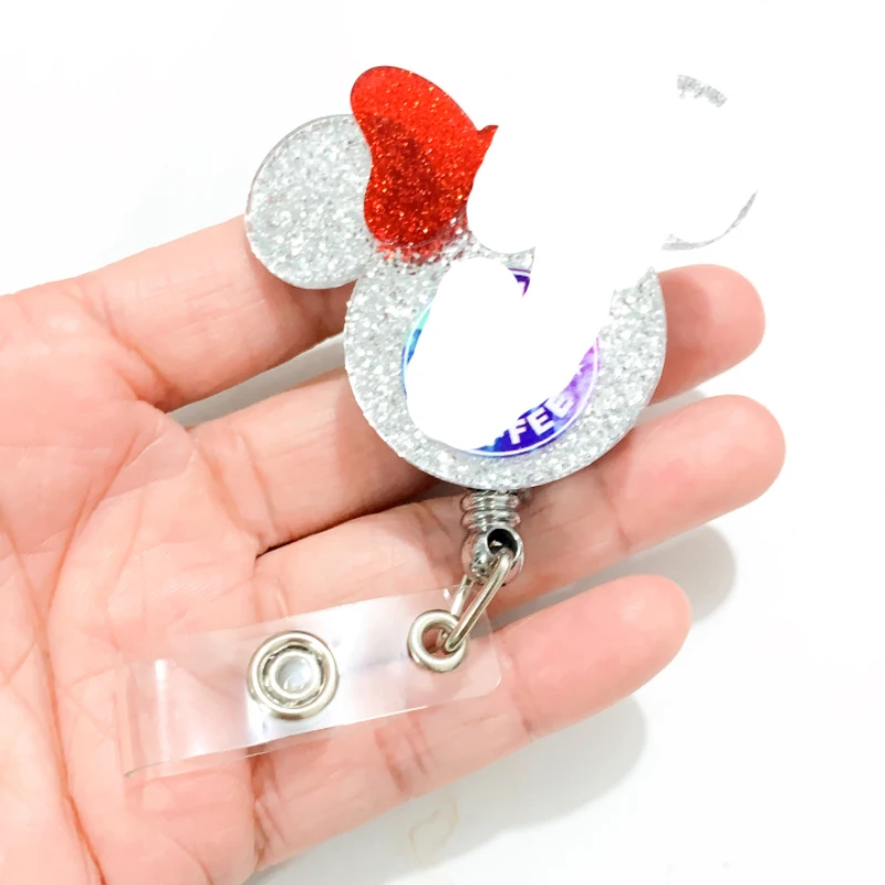 1PC Glitter Cartoon Mouse Acrylic Key Chain Sport America Football Team Charm Planar Stretchable Jewelry Hospital Workers Gift