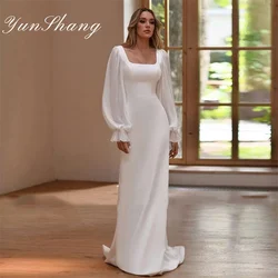 Yunshang Simple Mermaid Wedding Dress 2024 Square Collar Long Sleeve Open Back Bridal Gown Train Vestidos De Novia Customized