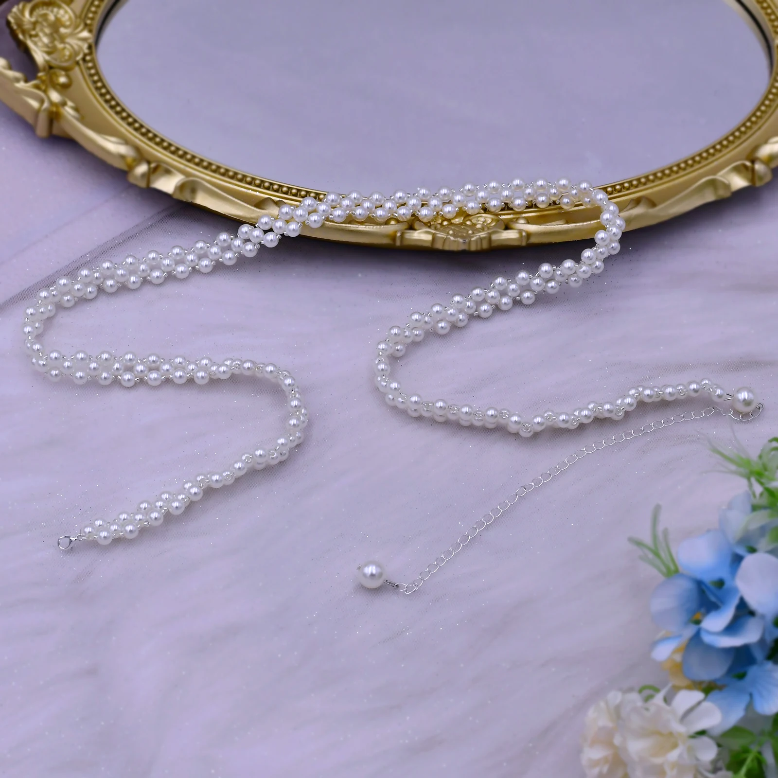 S398 Chain Belt for Woman Beaded Belts for Dresses Pearl Belts for Ladies Girls Sash Plain Bridal Belt Bride's Accessories