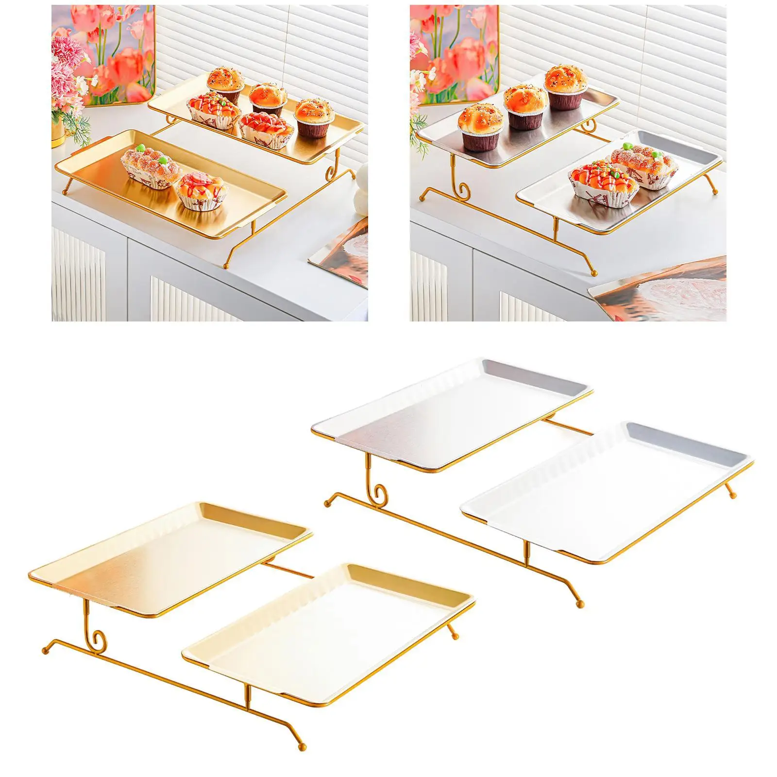 

Элегантный прямоугольный поднос из золотистой нержавеющей стали для фруктов и закусок, для приемов и мероприятий в сфере гостеприимства