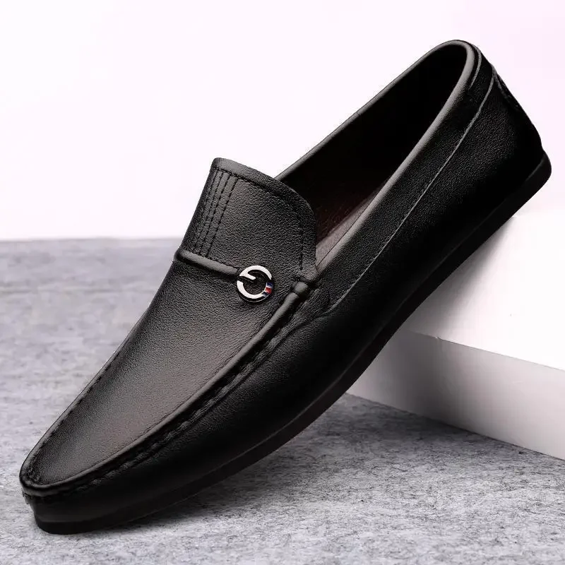 Loafers Leather Cowhide Casual Leather Shoes Soft Leather Soft Bottom Slip-on Moccasins All-Matching