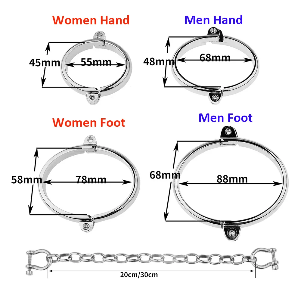 Metal Handcuffs for Female Male Stainless Steel Wrist Ankle Cuff Bondage Bracelet Restraints BDSM Adult Sex Toys SM Fetish Set