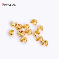 3mm/4mm 18k Gold Plated Crimp Beads Covers Crimp End Beads Stopper Spacer Beads For DIY Jewelry Making Supplies Wholesale
